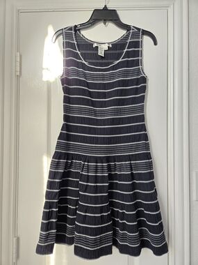 Max Studio Navy & White Striped Sleeveless Dress - Size XS